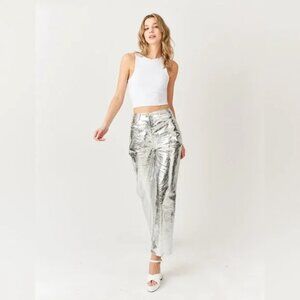 AMYLYNN LUPE SILVER TEXTURED METALLIC TROUSER SIZE S